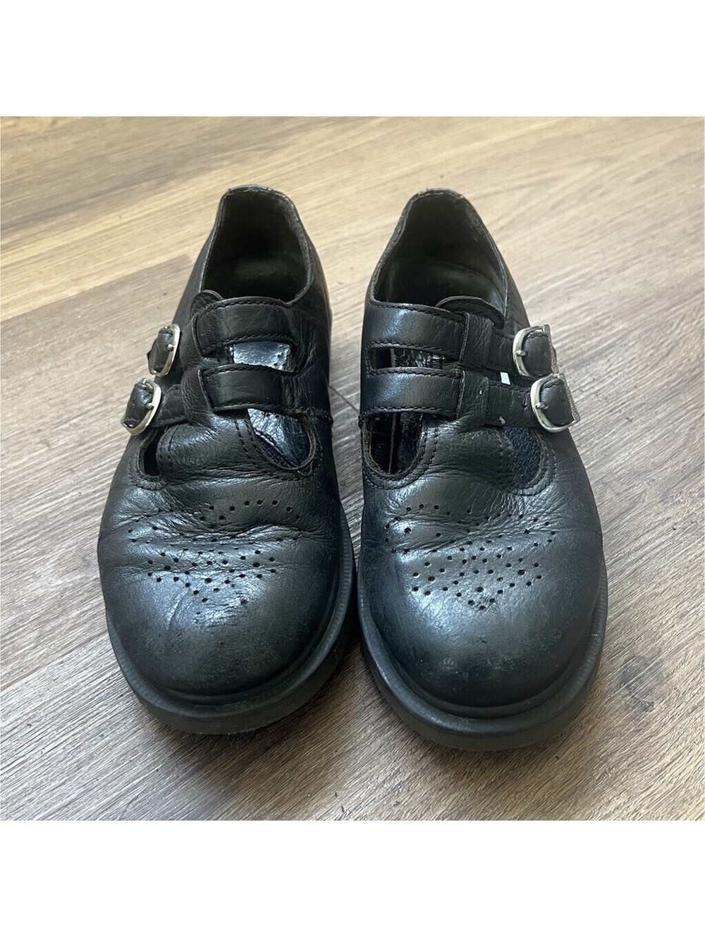 Dr Martens 8065 Black Leather Double Buckle T-Bar Mary Jane Shoes Womens 7